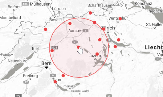 Karte Schweiz mit Punkten von Bezugsquellen